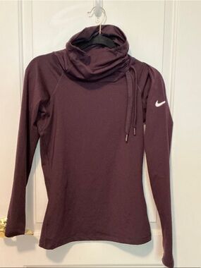 Nike Burgundy Deep Plum Cowl-Neck Dri Fit Athletic Top